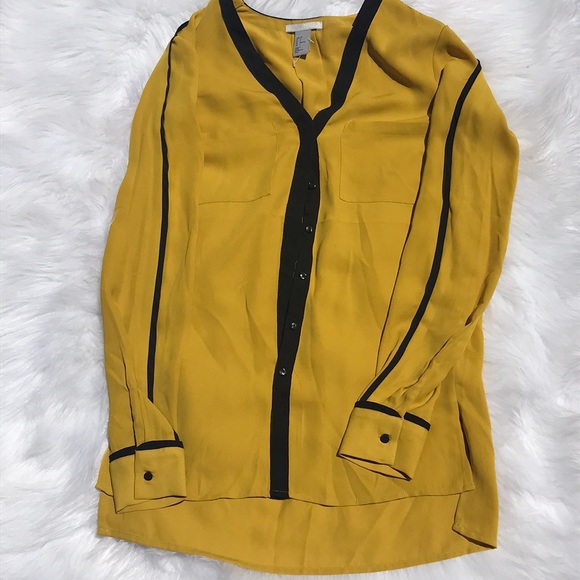 H&M | Yellow & black high low long sleeve top - Picture 3 of 8